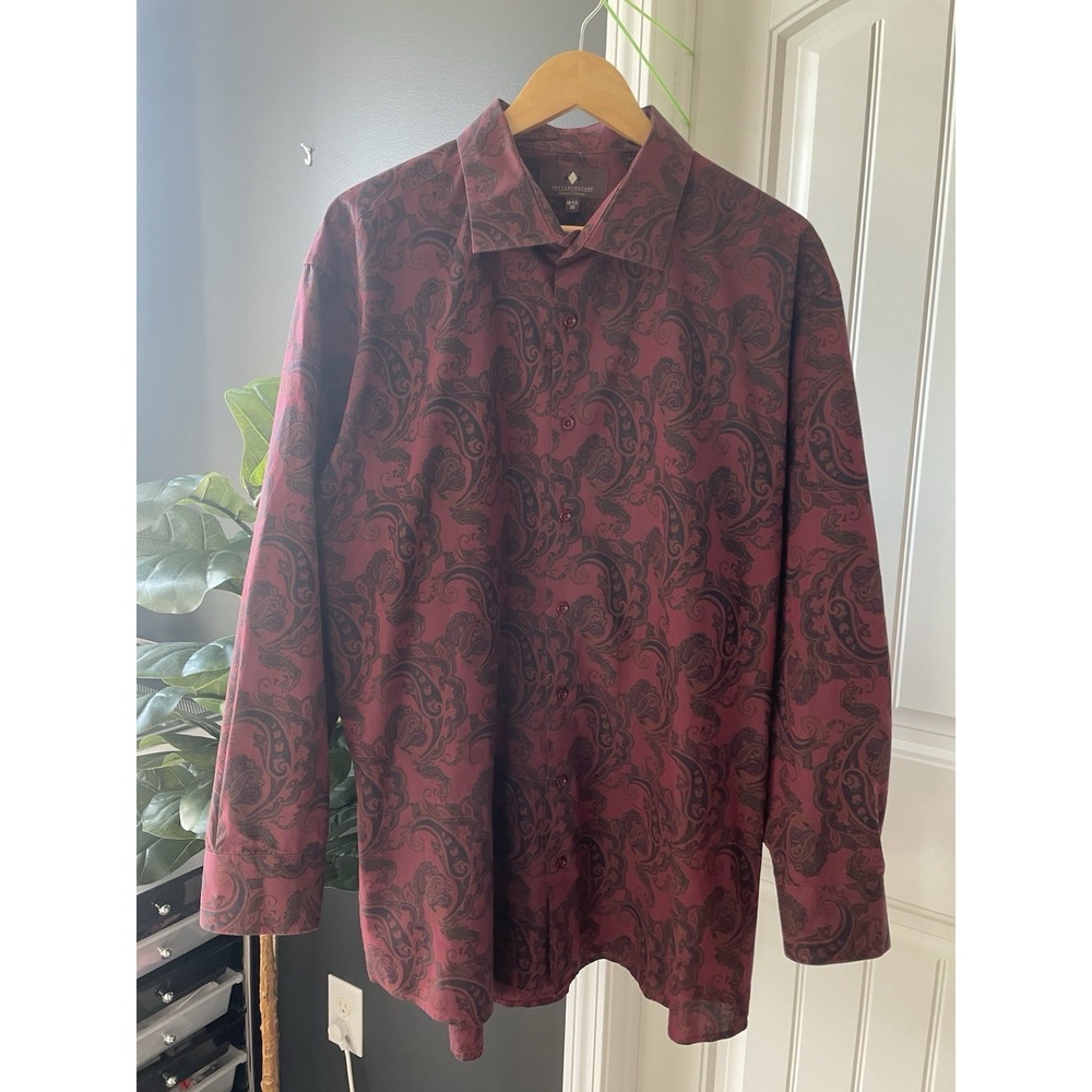 Argyleculture Russel Simmons Dress shirt Burgundy | Paisley | Men's  18 1/2